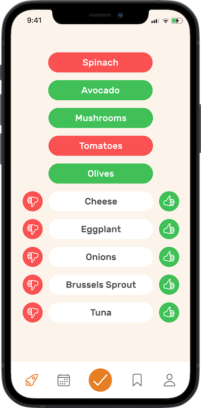 iPhone App preferences selection screen