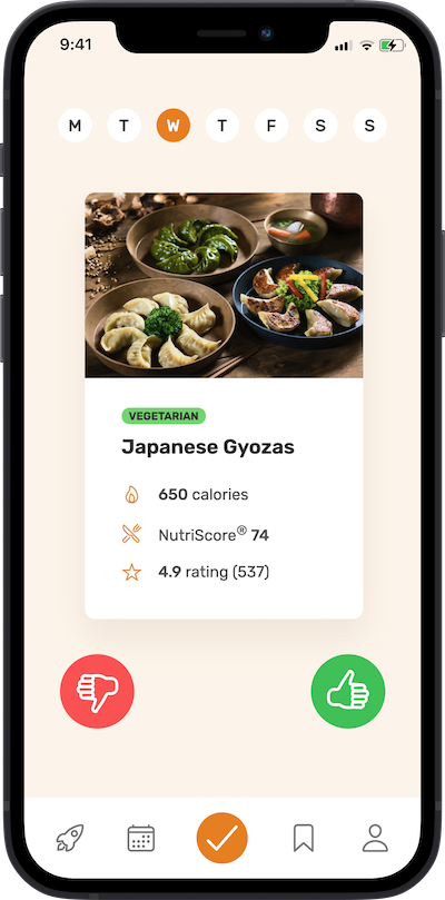 iPhone App meal approving plan screen.